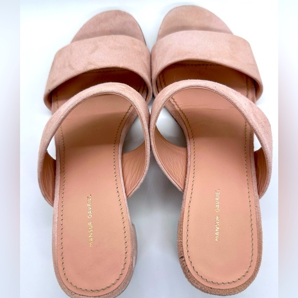 Mansur Gavriel Apricot Suede Double Strap Block Heel Slides - Picture 8 of 8